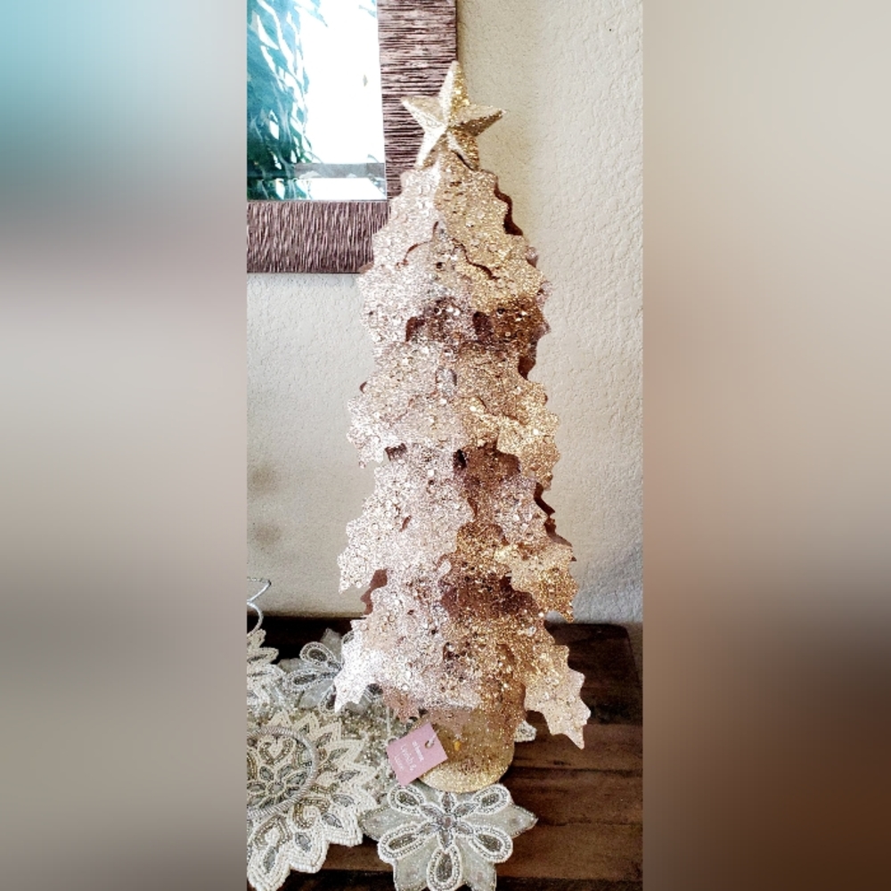 Glittering Gold Christmas Tree Table Top Holiday